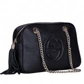 Gucci Medium Soho Black Leather Shoulder Bag with Chain Straps