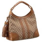 Gucci Medium Woven Tassels Tan Leather Trim Guccissima Hobo 607327