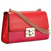 Gucci Padlock Leather Shoulder Bag Red & Fuchsia