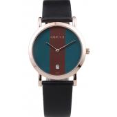 Gucci Polished Rose Gold Bezel Dark Green Dial Black Leather Strap