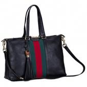 Gucci Rania Web Black Leather   Handle Tote