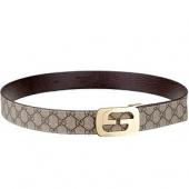 Gucci  Rectangular Brass Double G Buckle Reversible Monogram Belt