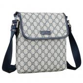 Gucci Small Messenger Flap Bag with GG Canvas Blue Leather Trim Replica