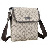 Cheap Gucci Small Messenger Flap Bag with GG Canvas Brown Leather Trim