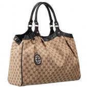 Gucci Sukey Large Tote Black Trim Beige Fabric