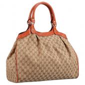 Gucci Sukey Large Tote Orange Trim Beige Fabric