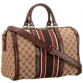 Gucci Vintage Web Boston Bag Brown Replica