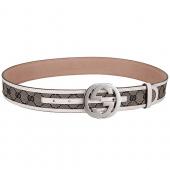 Cheap Gucci White Leather Belt with Silver Interlocking G Buckle