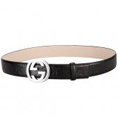 Guccissima Black Leather Belt with Interlocking G Buckle Replica