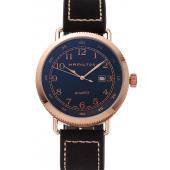 Hamilton Navy Pioneer Black Dial Rose Gold Case Black Leather Strap