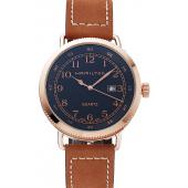 Hamilton Navy Pioneer Black Dial Rose Gold Case Brown Leather Strap