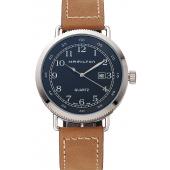 Replica Hamilton Navy Pioneer Black Dial Stainless Steel Case Light Brown Leather Strap