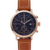 Hamilton Navy Pioneer Chrono Black Dial Rose Gold Case Brown Leather Strap Replica