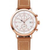 Hamilton Navy Pioneer Chrono White Dial Rose Gold Case Light Brown Leather Strap Replica