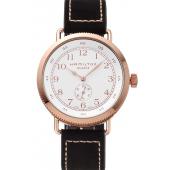 Hamilton Navy Pioneer Small Second White Dial Rose Gold Case Black Leather Strap