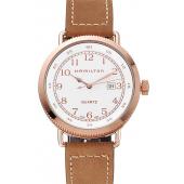 Hamilton Navy Pioneer White Dial Rose Gold Case Light Brown Leather Strap