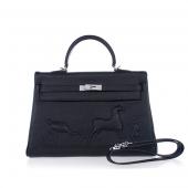 Hermes Kelly 1024 Handbag Cow Leather Black