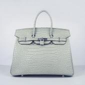 Hermes Birkin 6089 Handbag Crocodile Silver Replica