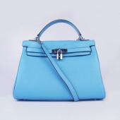 Cheap Hermes Kelly 6108 2way Cow Leather Blue