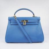 Hermes Original leather 6108 Ladies 2way Blue Bag