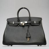 Hermes Birkin 62641 Handbag Cow Leather Black