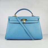 Hermes Kelly 6308 2way Cow Leather Blue Handbag