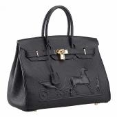 Hermes Birkin Horse Embossed Gold Hardware Tote Black