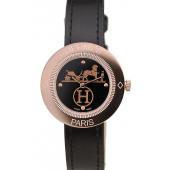 Hermes  MOP Dial Black Leather Strap Replica