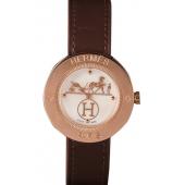 Hermes  MOP Dial Brown Leather Bracelet 801389