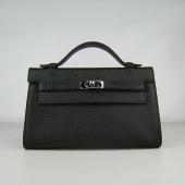 Hermes Clutches H008 Briefcase Cow Leather Black Handbag