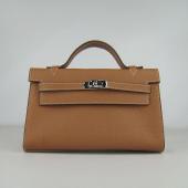 Hermes Clutches H008 Briefcase Cow Leather Coffee Handbag