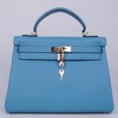 Cheap Cheap Hermes Kelly H1043 Cow Leather Blue Bag