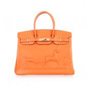 Hermes Original leather HB35 Handbag Lambskin Orange