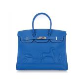 Hermes Original leather HB35 Handbag Cow Leather Blue