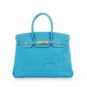 Hermes Original leather HB35 Ladies Cow Leather Blue