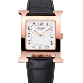 Hermes Heure H White Dial Gold Case Black Leather Strap Replica