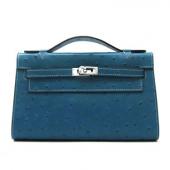 Cheap Hermes Clutches HK22 Ladies Ostrich Skin Blue Bag