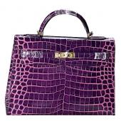 Hermes Kelly 28 Crocodile Leather Purple 608150