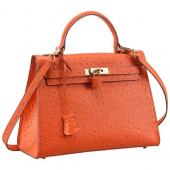 Replica Hermes Kelly 32 Orange Ostrich Leather 607480