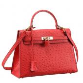 Hermes Kelly 32 Red Ostrich Leather 607481