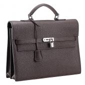 Hermes Kelly Briefcase Silver Hardware Dark Brown