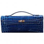 Hermes Kelly Longue Clutch Crocodile Leather Blue Electric 608167