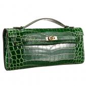 Cheap Hermes Kelly Longue Clutch Crocodile Leather Green 608168