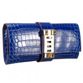 Cheap Hermes Medor Crocodile Leather Blue Clutch 18926678