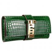 Replica Hermes Medor Crocodile Leather Green Clutch 18926680