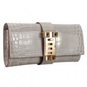 Hermes Medor Crocodile Leather Grey Clutch 18926679