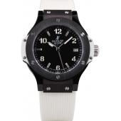 Hublot Big Bang Black Bezel Black Dial White Rubber Strap