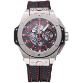 Hublot Big Bang Ferrari Black Dial Stainless Steel Case And Bezel Black Leather Strap  622768