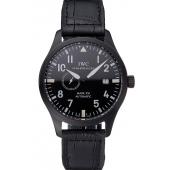 Replica IWC Mark XVll Black Dial Black Stainless Steel Case Black Leather Strap