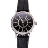 Cheap IWC Portofino Moon Phase Black Dial With Diamonds Stainless Steel Case Diamonds Bezel Black Leather Strap